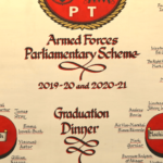 Screenshot of the seating arrangement for the 2021 Armed Forces Parliamentary Scheme graduation dinner. It shows six tables around which are seats MPs, ministers, military top brass and representatives from some of the worlds largest arms companies.