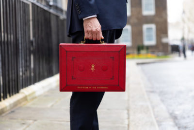 Chancellor with budget box