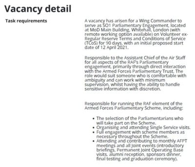 Parliamentary Engagement post advert