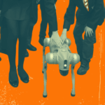 robot dog with school pupils